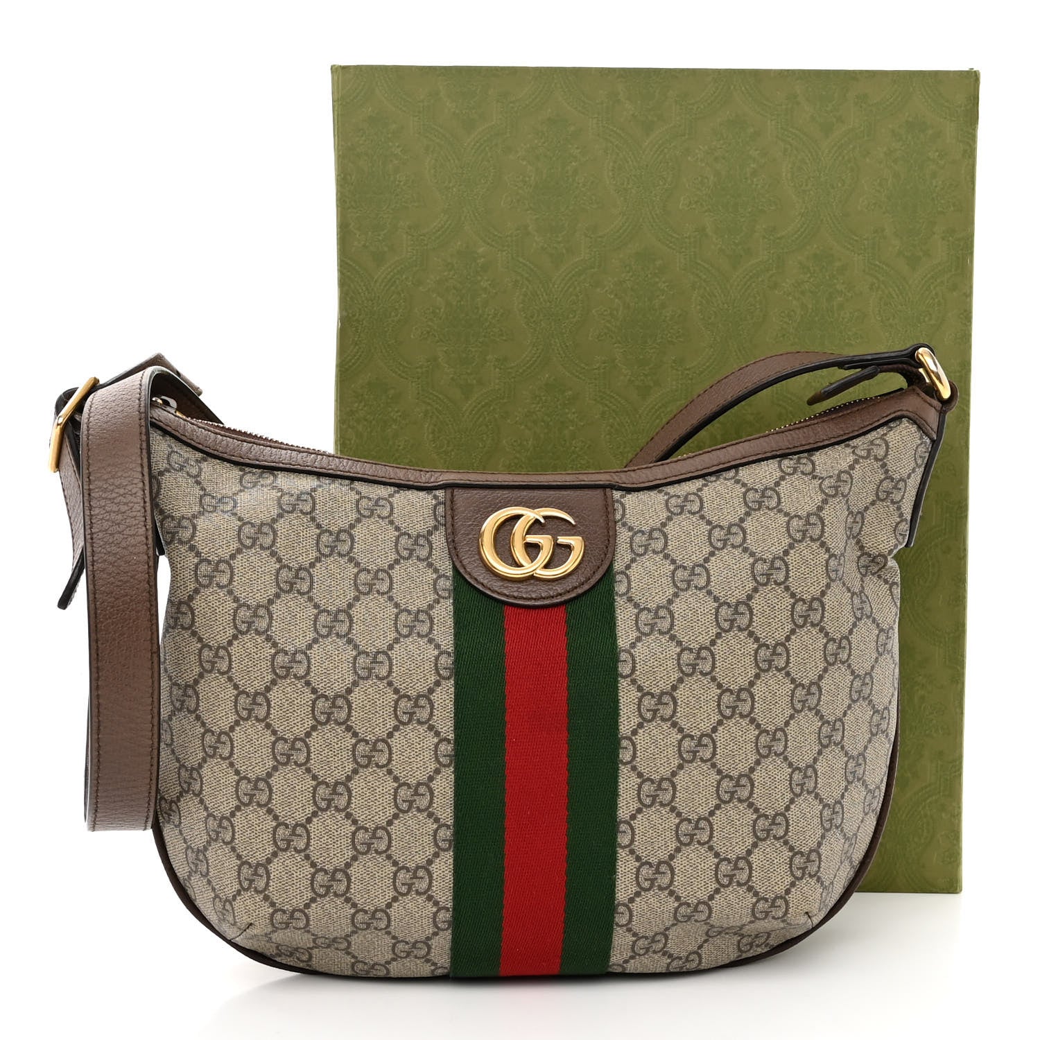 Gucci GG Supreme Monogram Web Small Ophidia Half Moon Hobo Brown 10 of 10