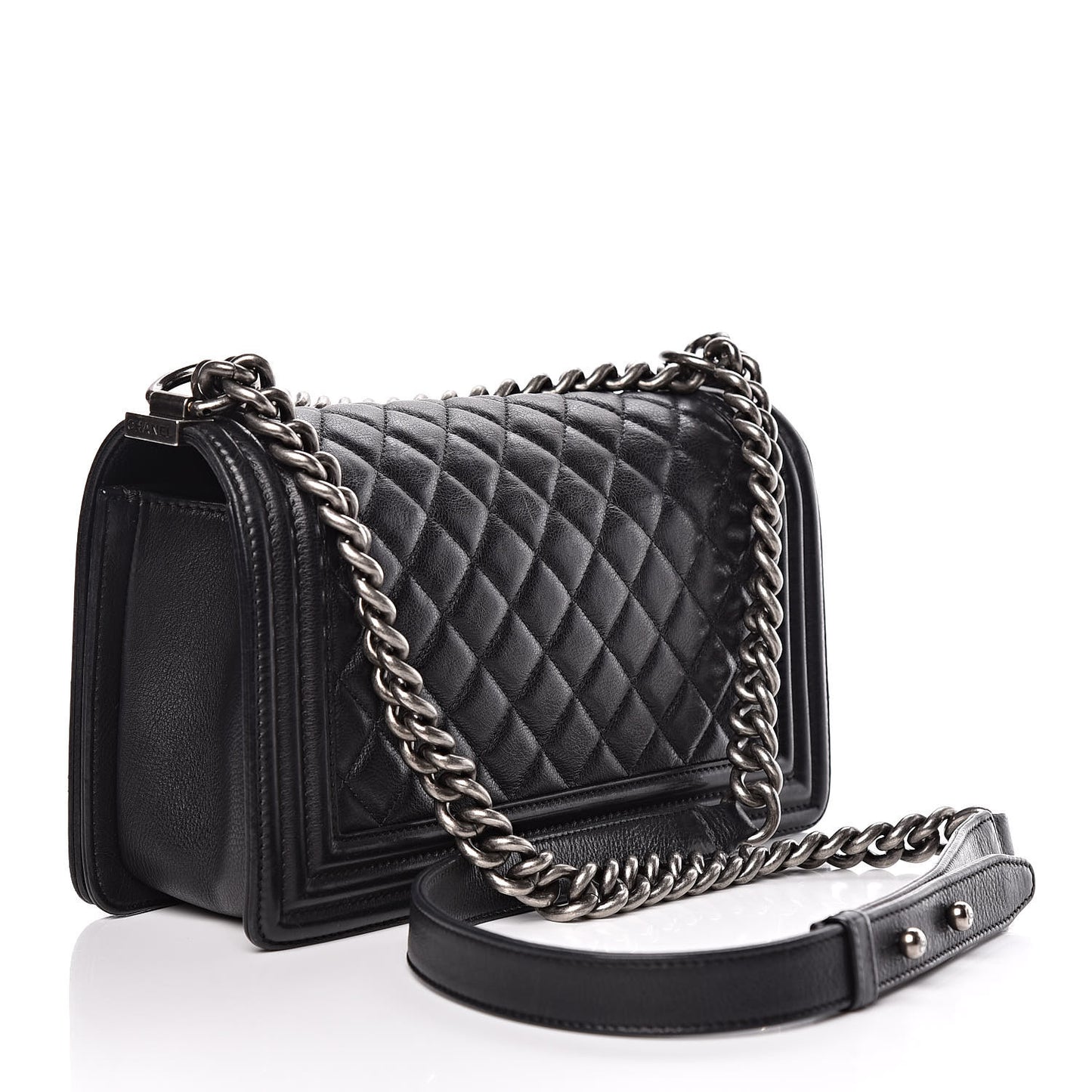 Calfskin Quilted Medium Boy Flap Black