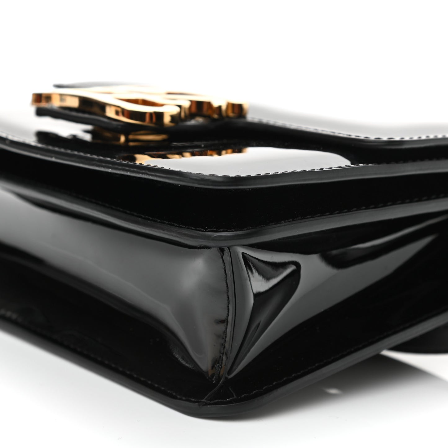 Vitello Vernice Mou Karligraphy Crossbody Bag Black