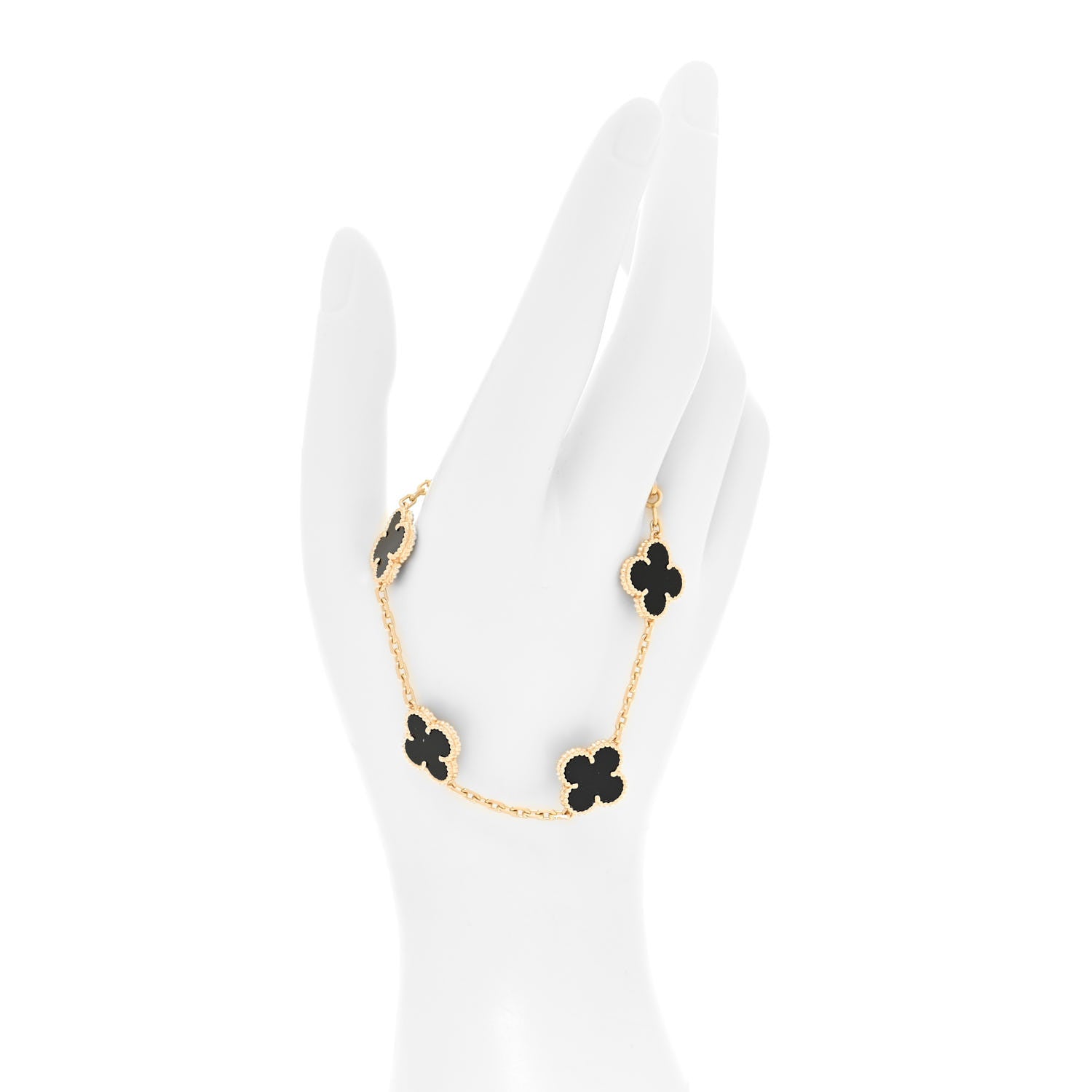 Van Cleef & Arpels 18K Yellow Gold Black Onyx 5 Motifs Vintage Alhambra Bracelet 2 of 4