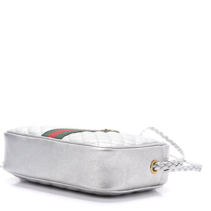 Gucci Laminated Nappa Web Trapuntata Mini GG Shoulder Bag Argento 9 of 12
