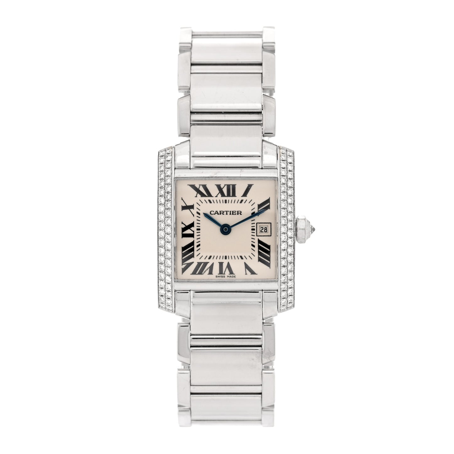 18K White Gold Diamond Bezel 25mm Tank Francaise Quartz Watch