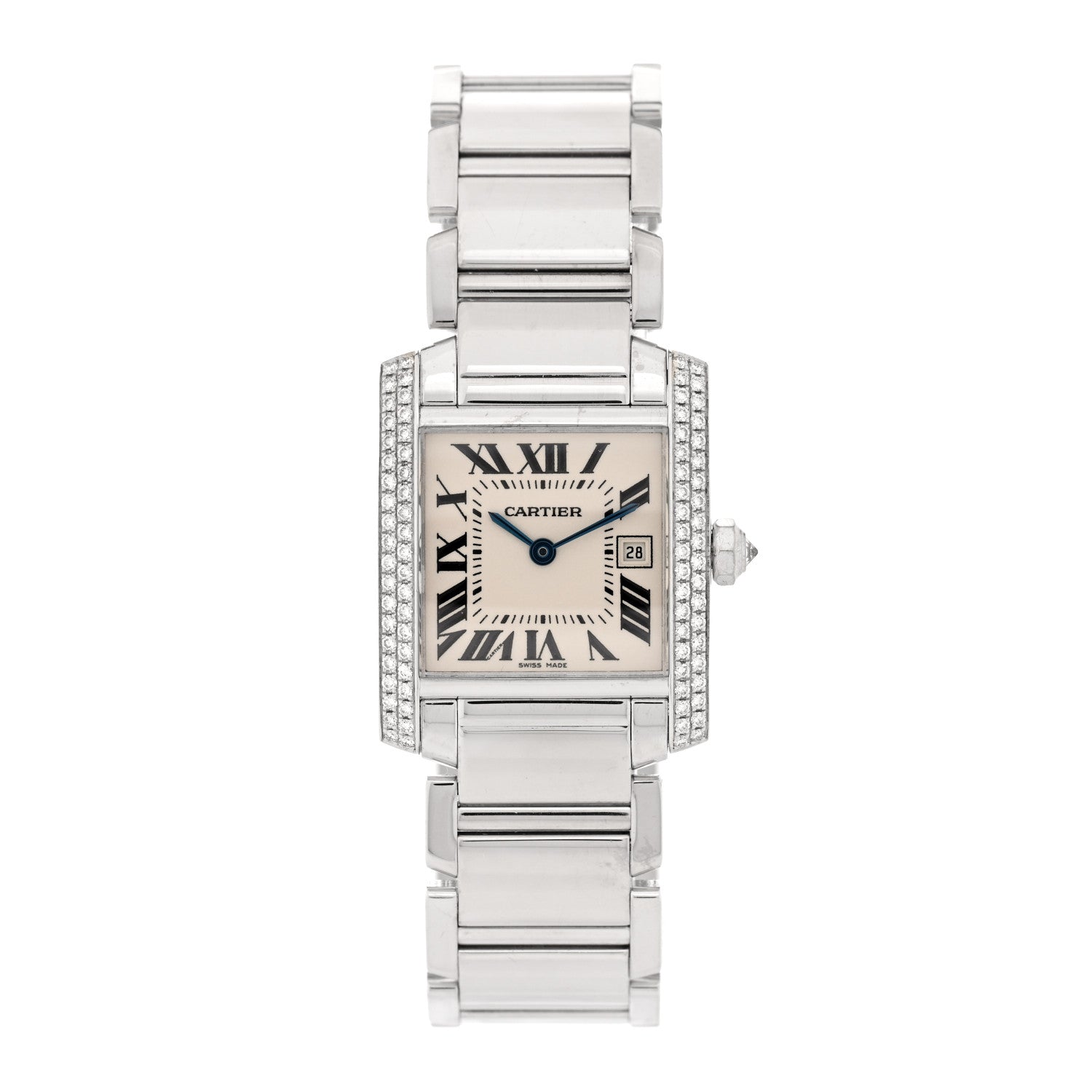 Cartier 18K White Gold Diamond Bezel 25mm Tank Francaise Quartz Watch 1 of 5