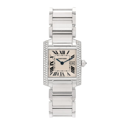 Cartier 18K White Gold Diamond Bezel 25mm Tank Francaise Quartz Watch 1 of 5