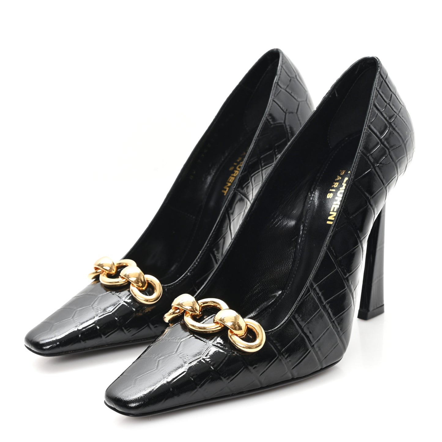 Calfskin Crocodile Embossed Silvana 110mm Pumps 36.5 Black