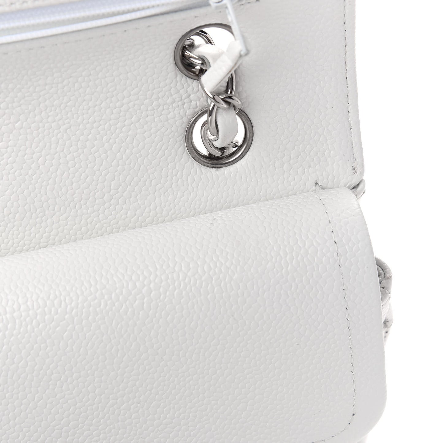 Caviar Quilted Medium Double Flap White
