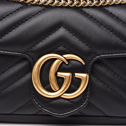 Gucci Calfskin Matelasse Super Mini GG Marmont Shoulder Bag Black 12 of 13