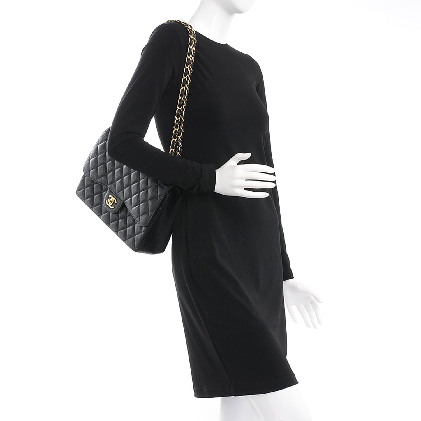 Caviar Quilted Jumbo Double Flap Black