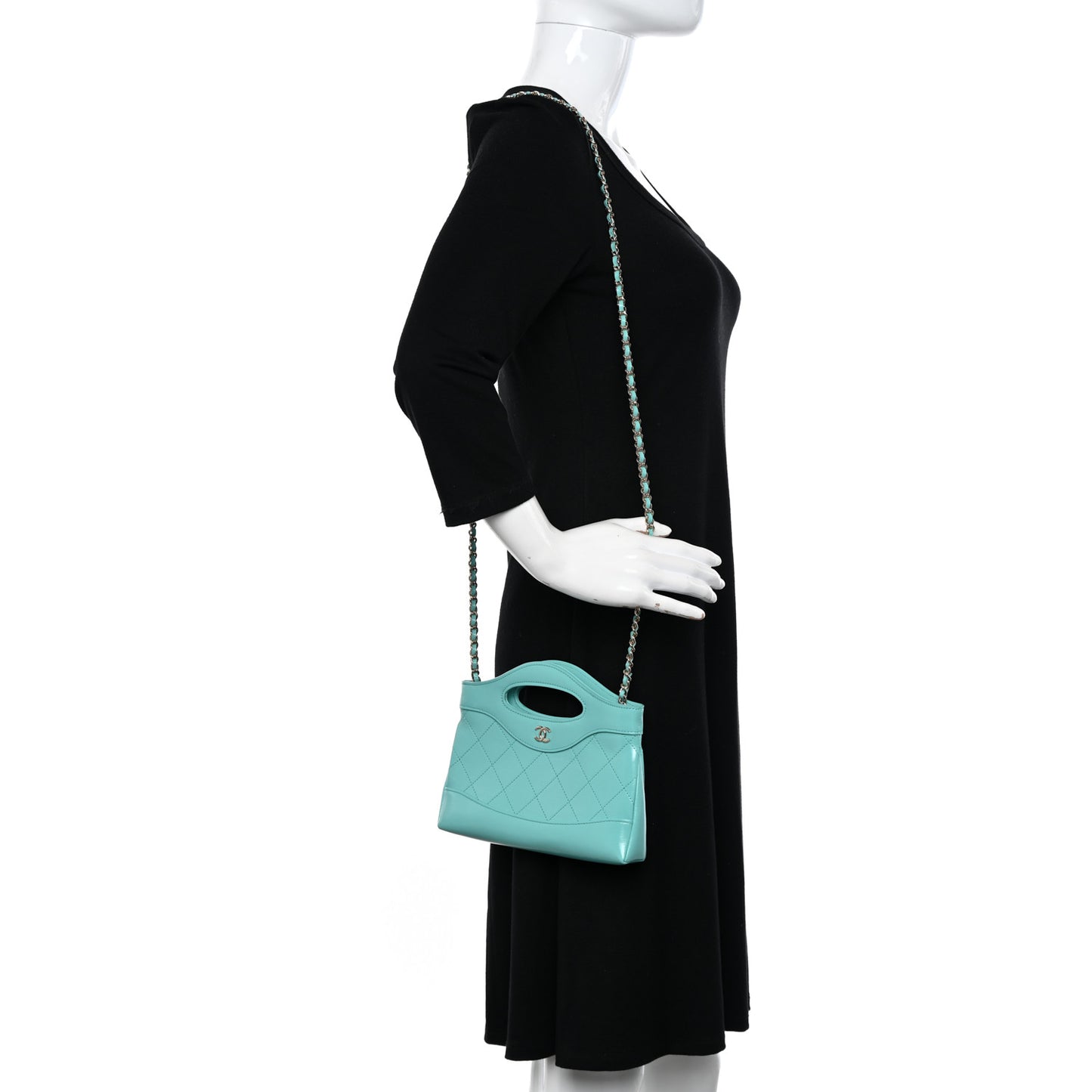 Shiny Crumpled Calfskin Quilted Nano 31 Shopping Bag Turquoise