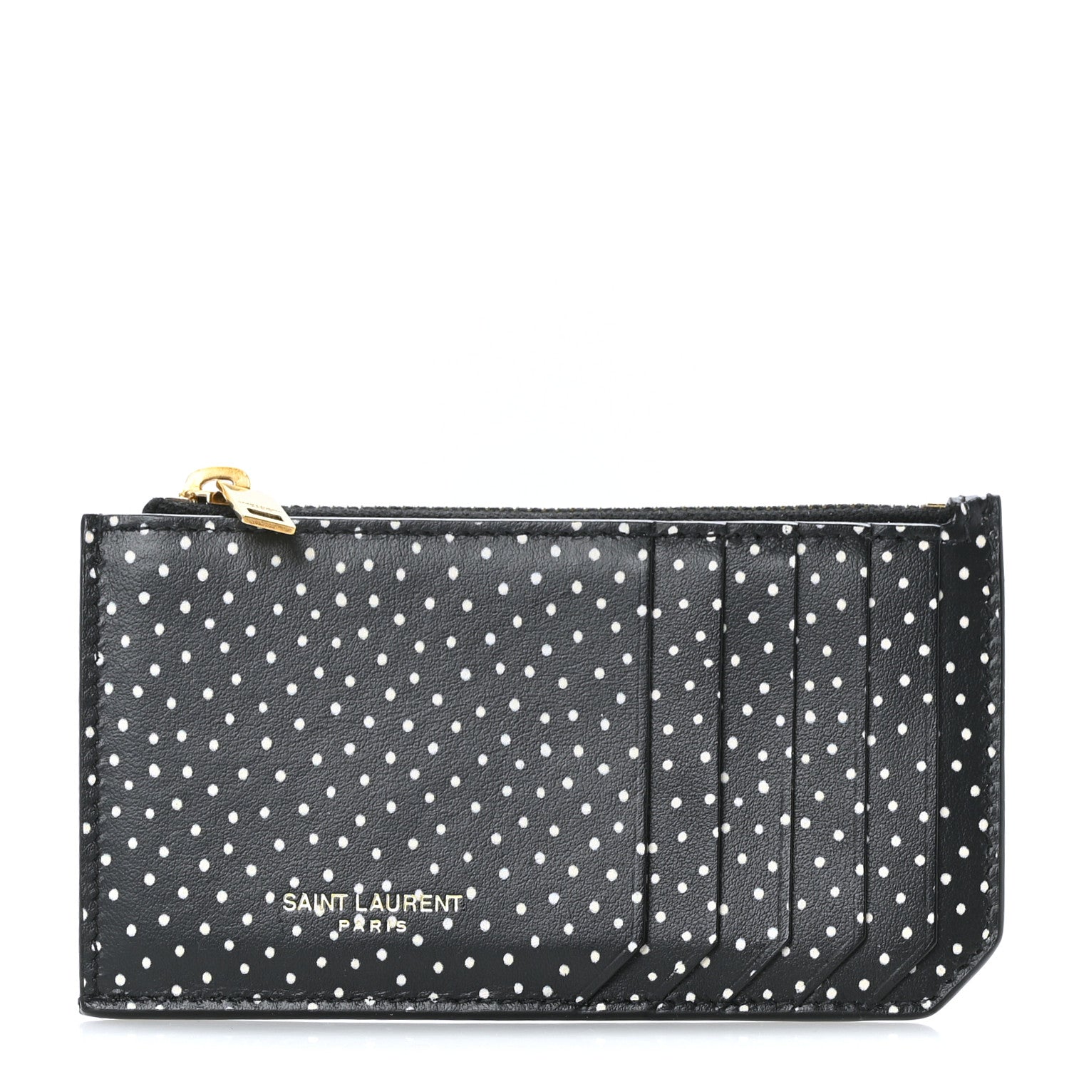 Saint Laurent Calfskin Printed Polka Dot 5 Fragments Zip Pouch Card Holder Black 1 of 7