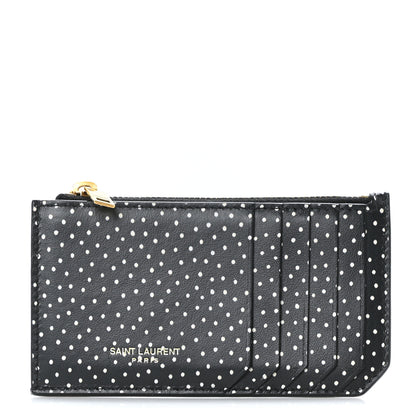 Saint Laurent Calfskin Printed Polka Dot 5 Fragments Zip Pouch Card Holder Black 1 of 7