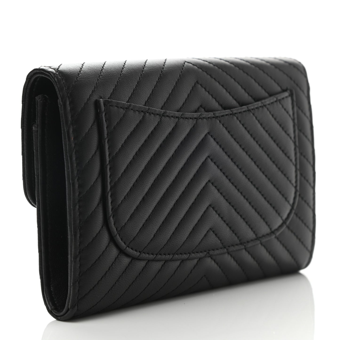 Lambskin Chevron Quilted Flap Wallet So Black