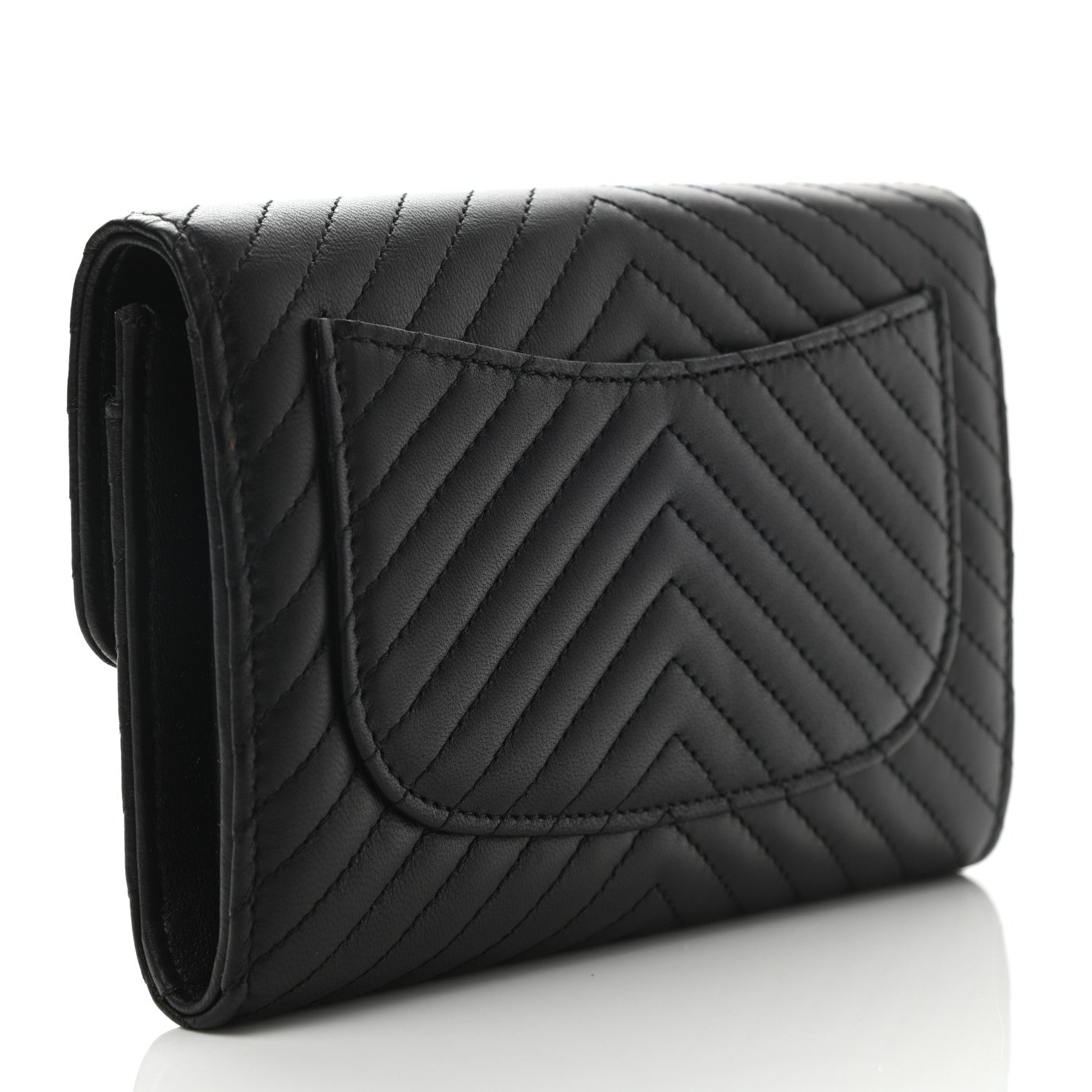 Chanel Lambskin Chevron Quilted Flap Wallet So Black 3 of 9