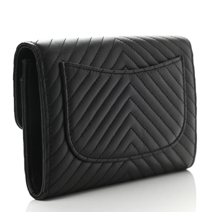 Chanel Lambskin Chevron Quilted Flap Wallet So Black 3 of 9