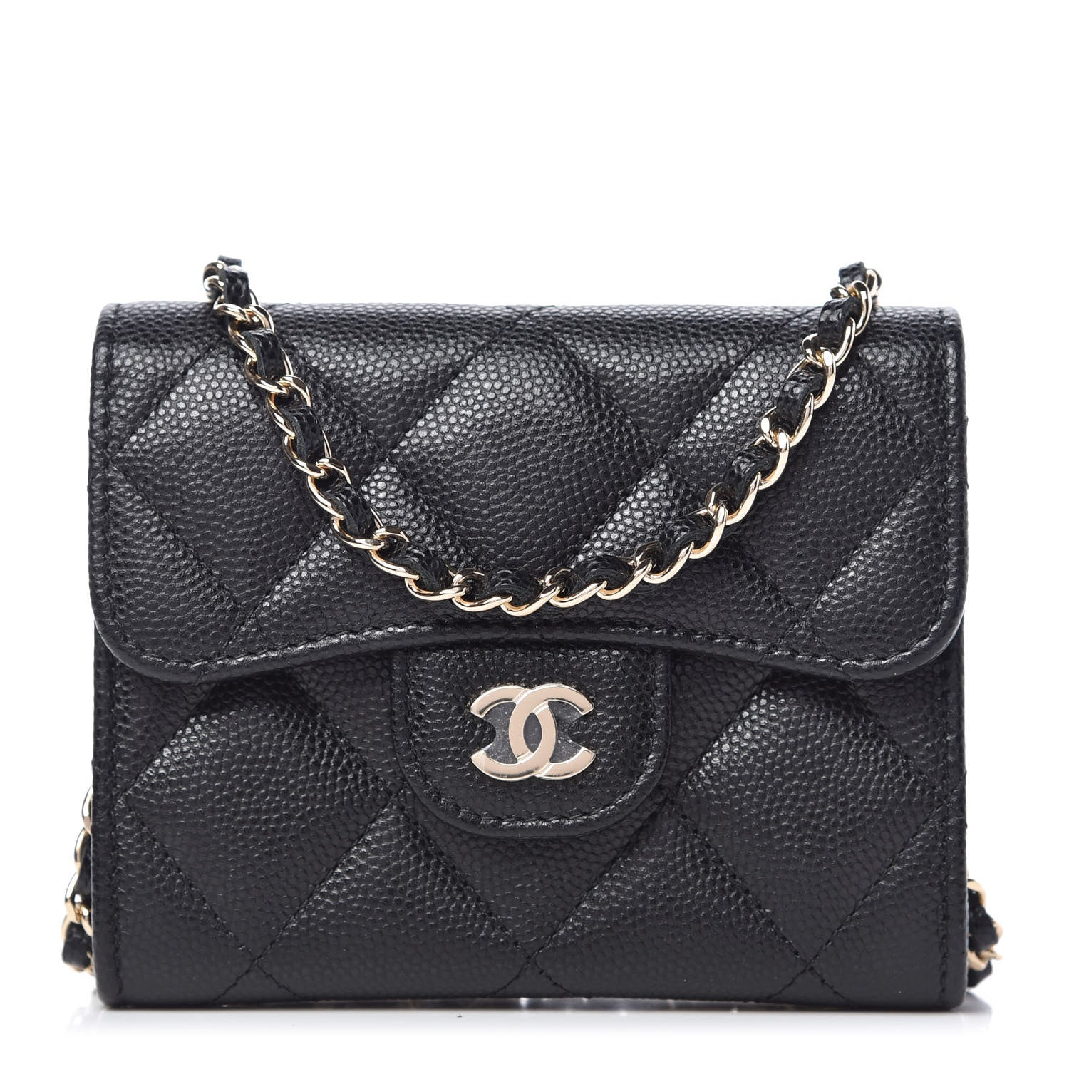 Chanel Caviar Quilted Flap Card Holder On Chain Black 1 of 11