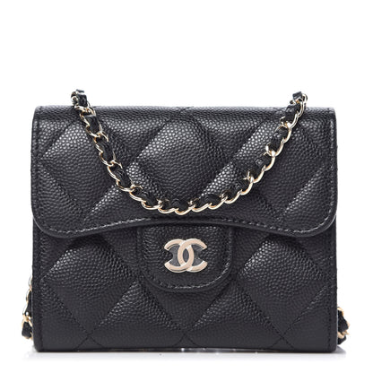 Chanel Caviar Quilted Flap Card Holder On Chain Black 1 of 11