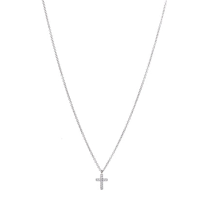 Tiffany 18K White Gold Diamond Mini Cross Pendant Necklace 1 of 7