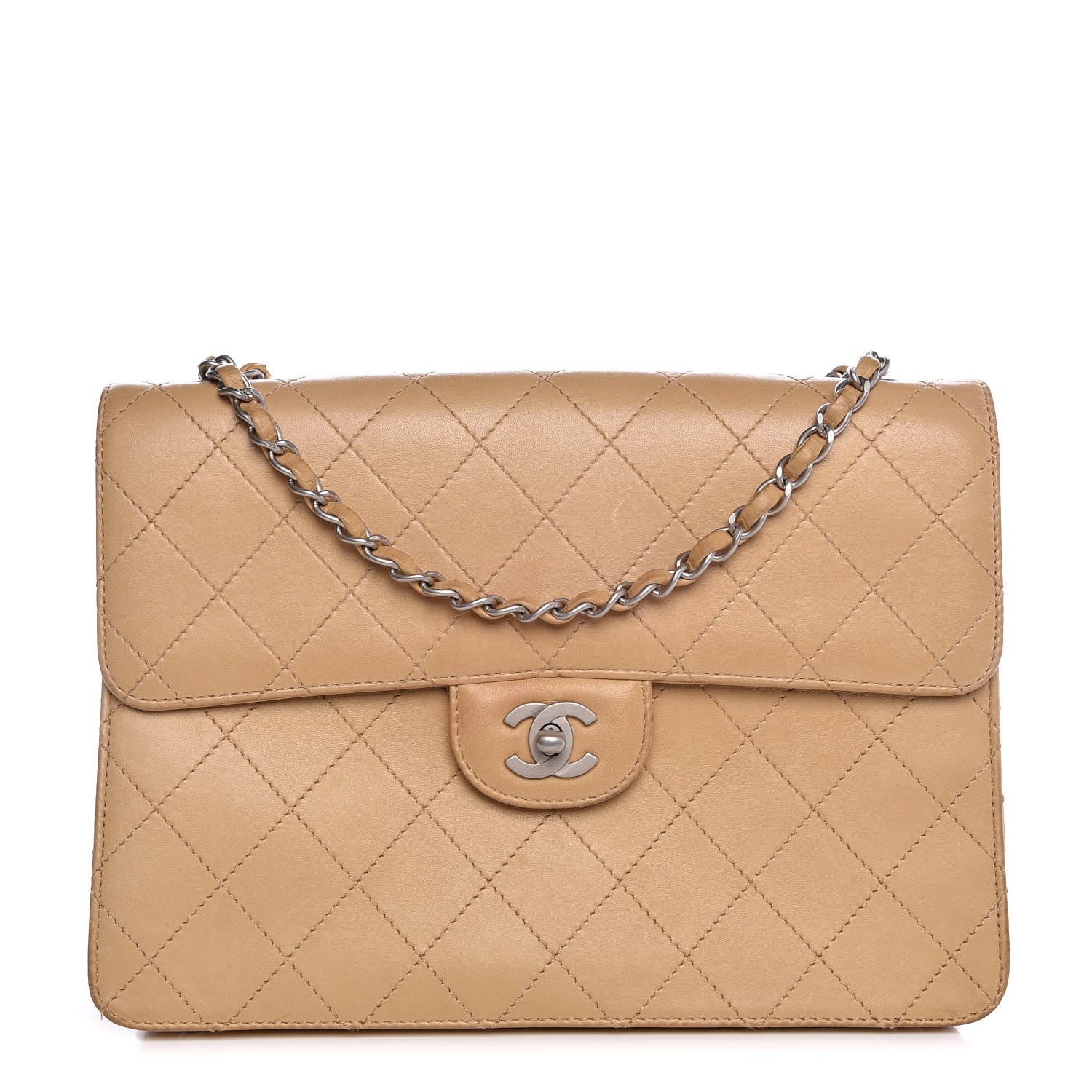 Chanel Lambskin Stitched Jumbo Single Flap Beige 1 of 13