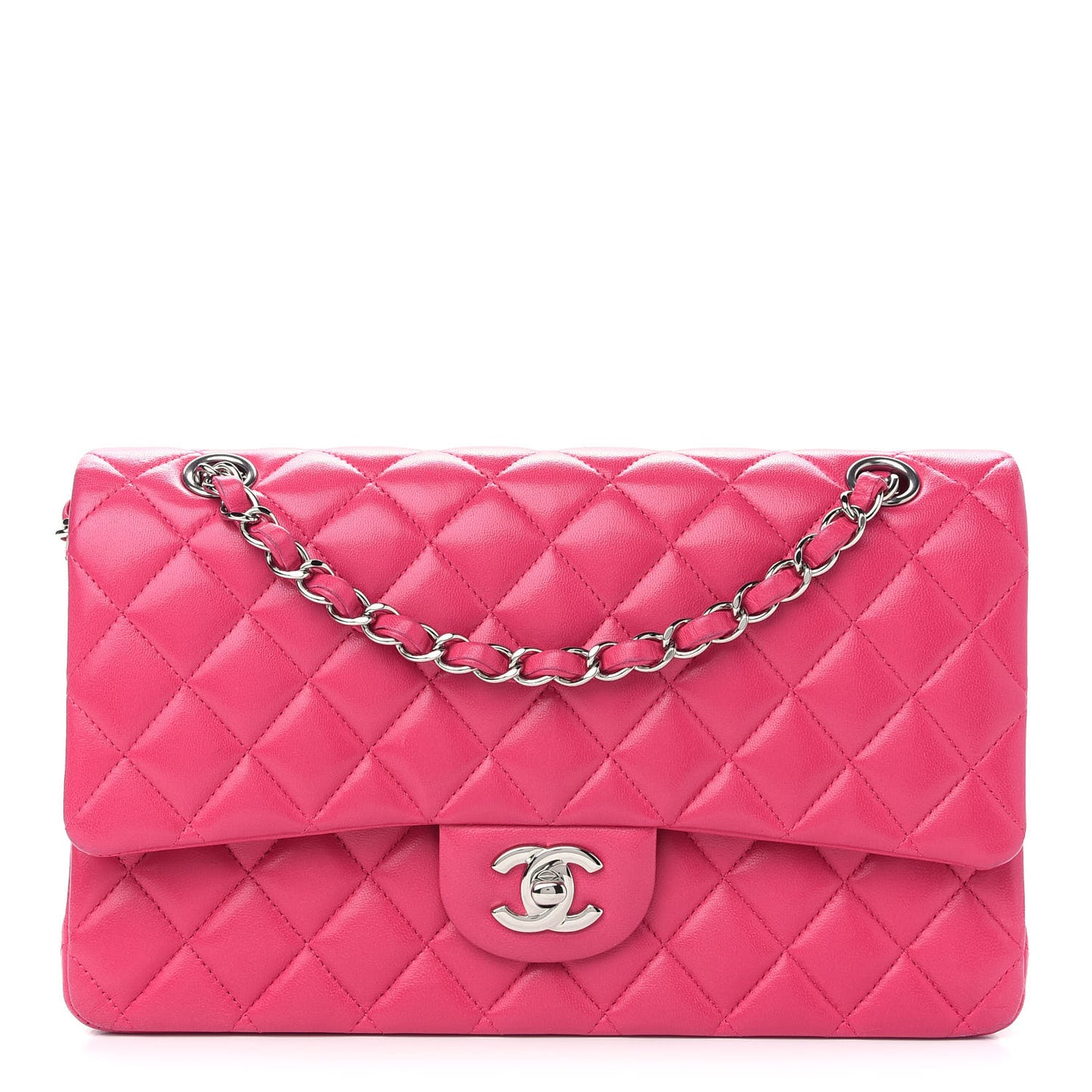 Lambskin Quilted Medium Double Flap Dark Pink