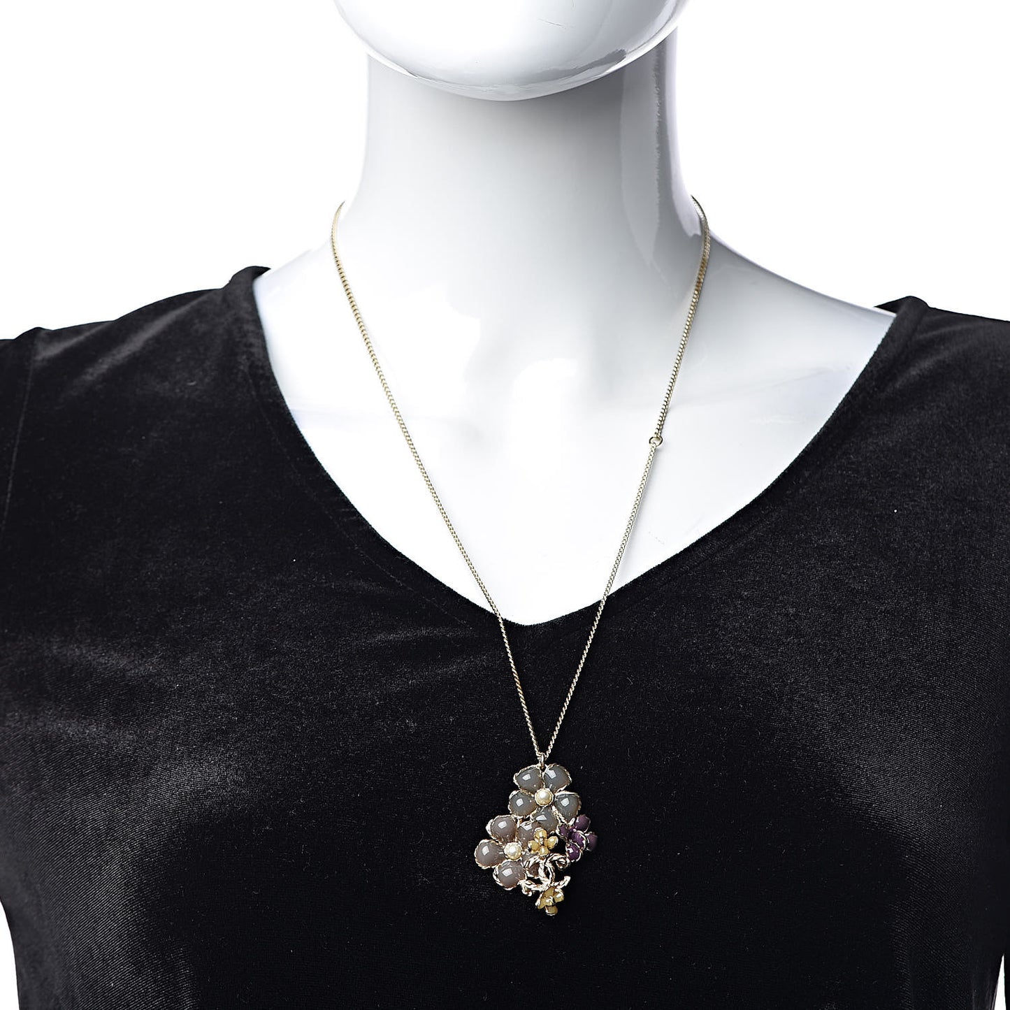 Pearl CC Camellia Flower Necklace Gold