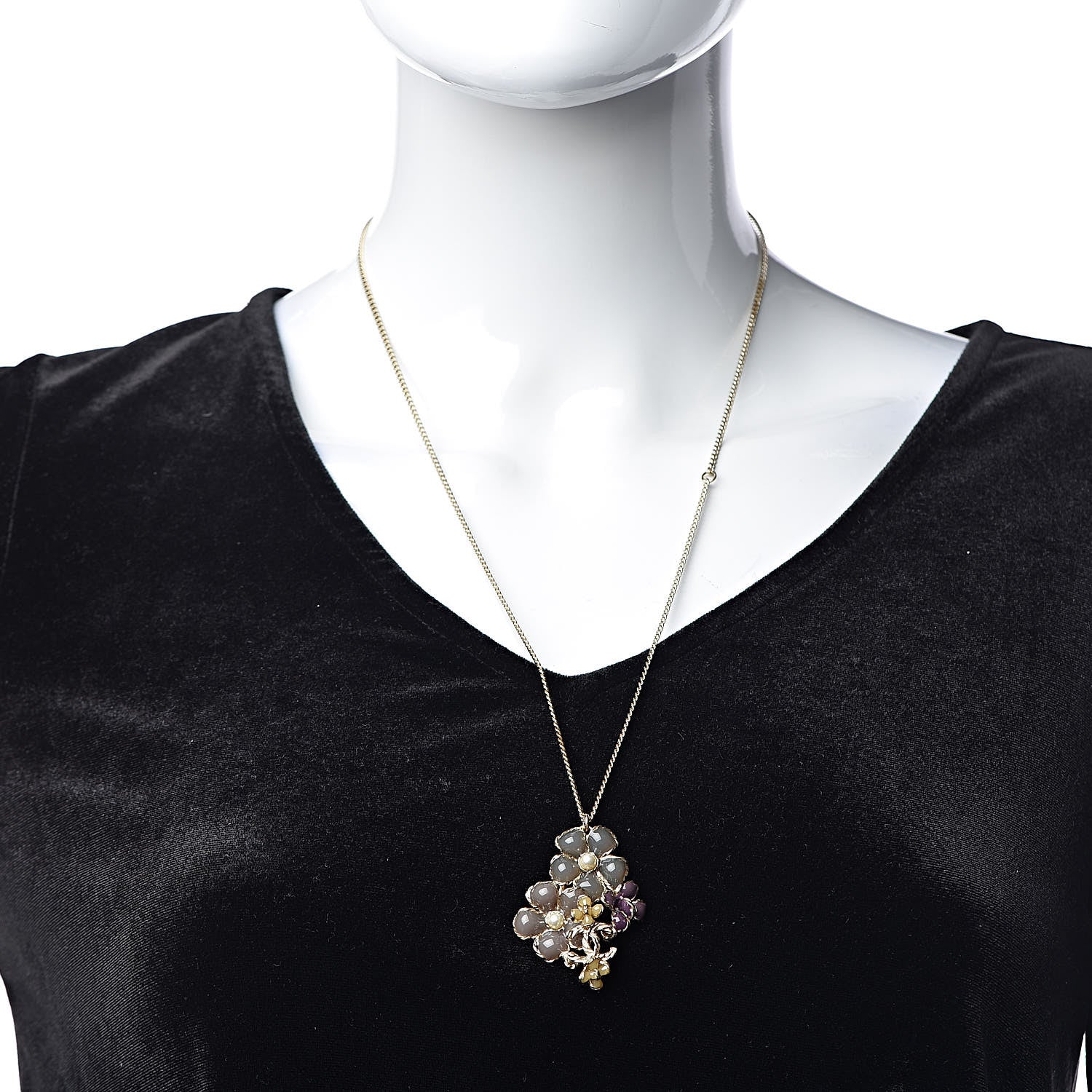 Chanel Pearl CC Camellia Flower Necklace Gold 2 of 6