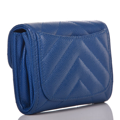 Chanel Caviar Chevron Quilted Card Holder Wallet Bright Blue 3 of 9