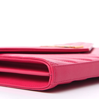 Saint Laurent Grain De Poudre Matelasse Chevron Monogram Chain Wallet Bubblegum 9 of 11