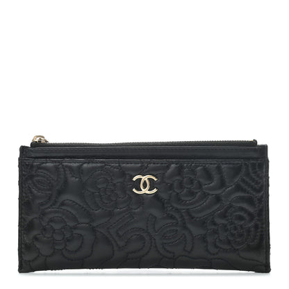 Chanel Lambskin Camellia Embossed Classic Zip Pouch Black 1 of 7