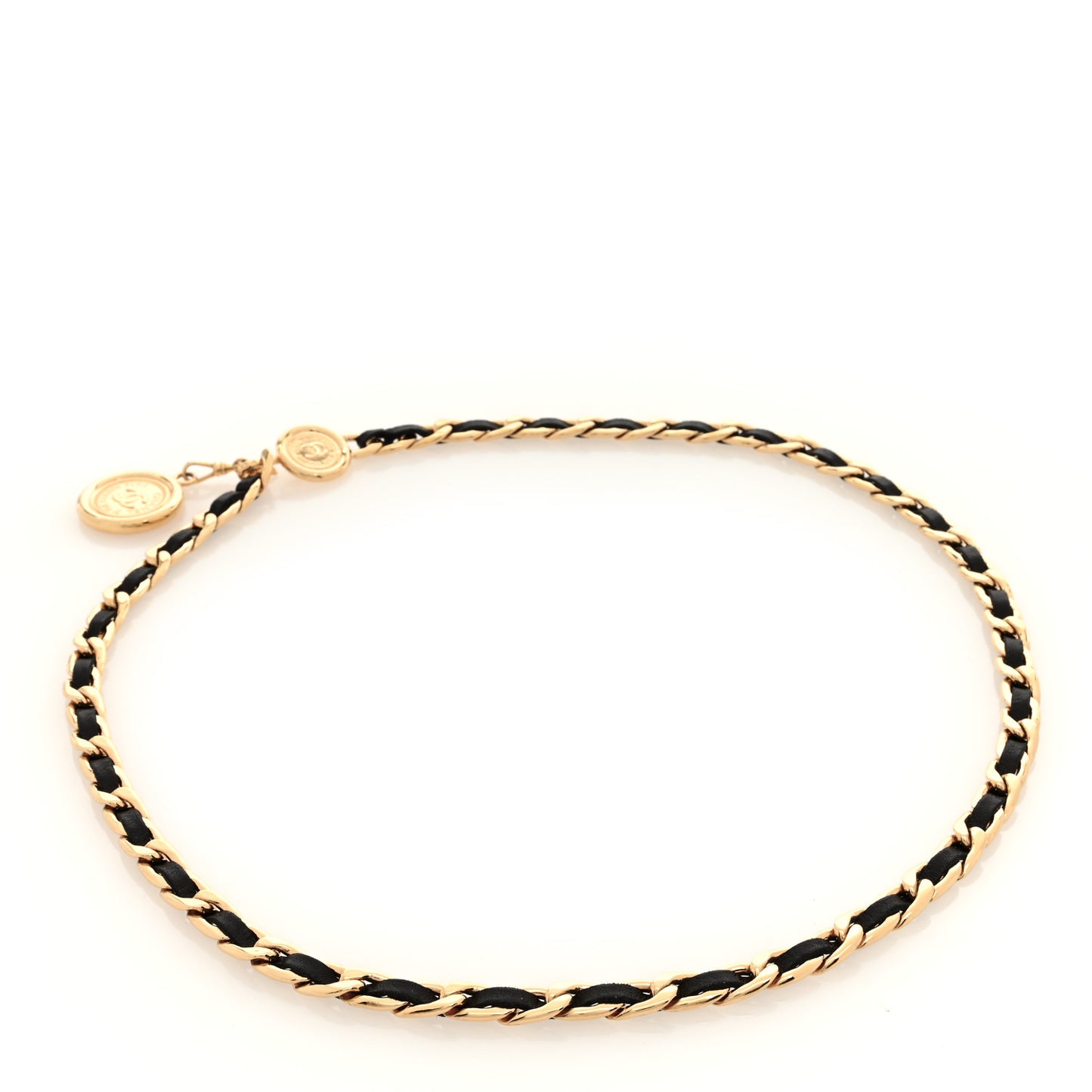 Lambskin Chain CC Medallion Belt Black Gold