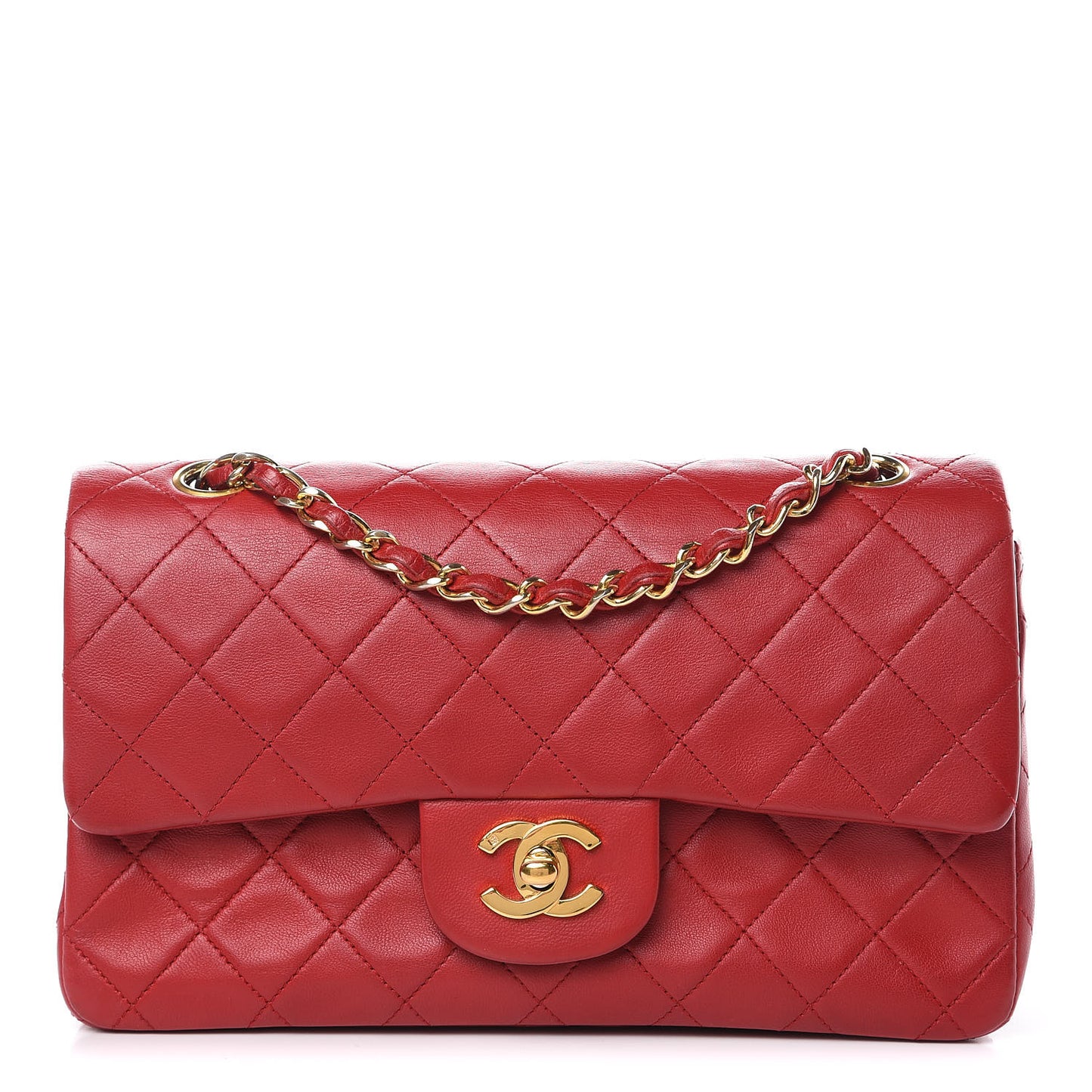 Lambskin Quilted Small Double Flap Red