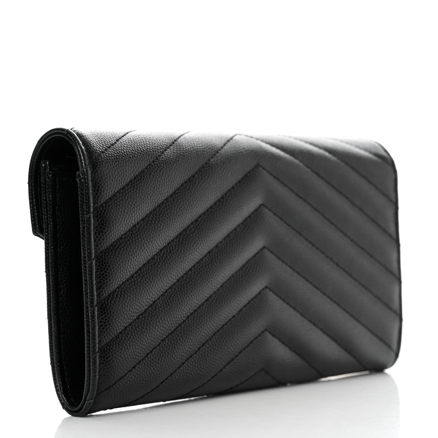 Saint Laurent Grain De Poudre Matelasse Chevron Monogram Flap Wallet Black 3 of 15