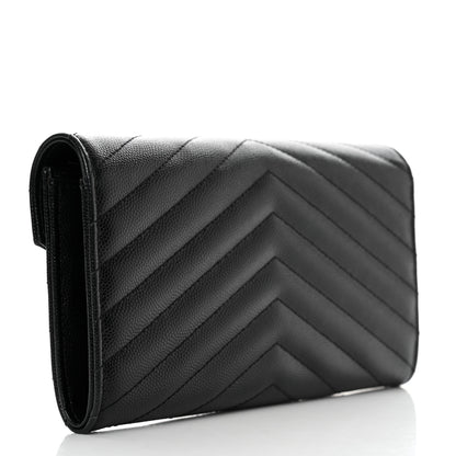 Saint Laurent Grain De Poudre Matelasse Chevron Monogram Flap Wallet Black 3 of 15