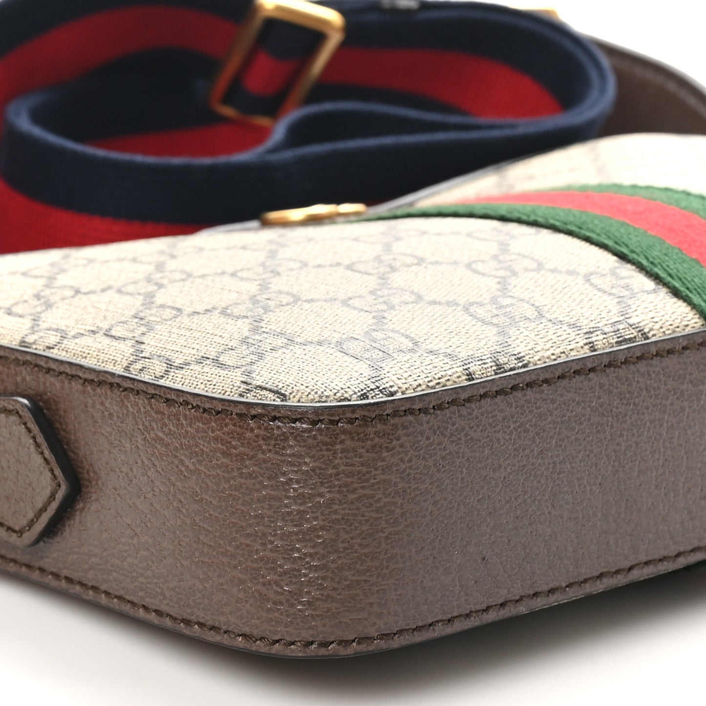 GG Supreme Monogram Textured Dollar Calfskin Web Ophidia Wristlet Shoulder Bag Beige Ebony New Acero