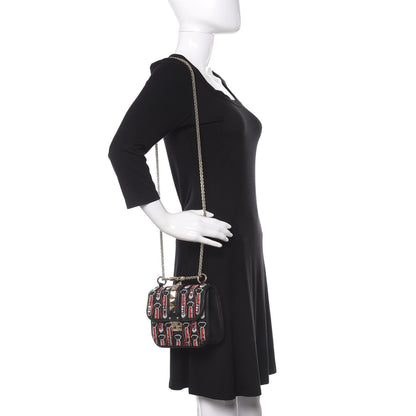 Valentino Garavani Vitello Crystal Lipstick Embellished Small Glam Lock Rockstud Flap Black 2 of 14