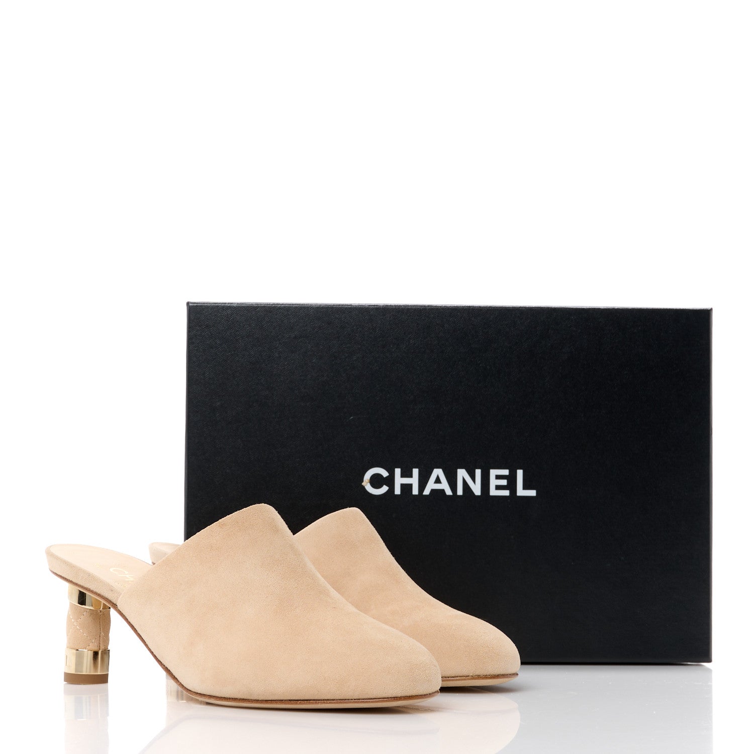 Chanel Kid Suede Logo Mules 37 Beige 10 of 10