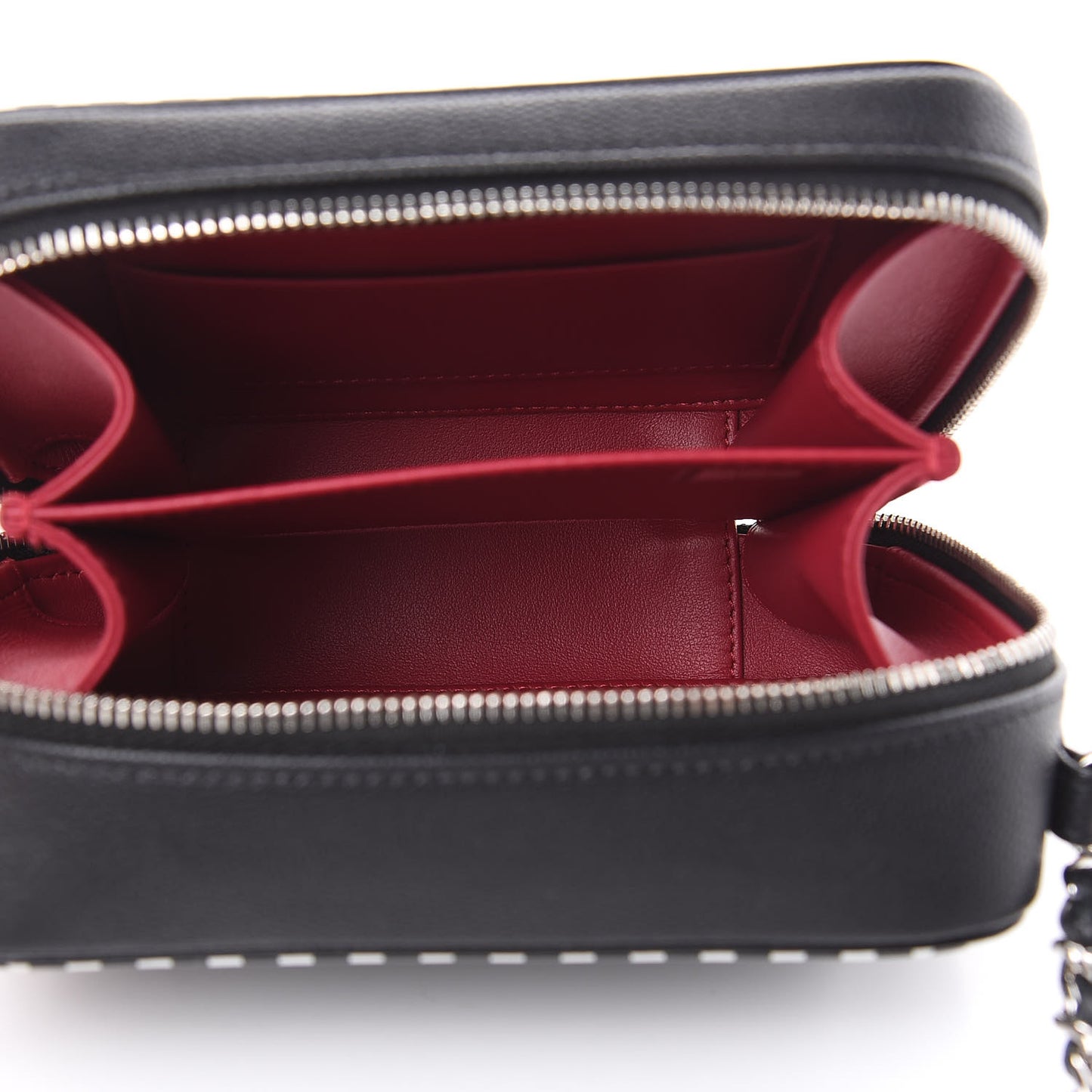 Caviar Quilted Striped Filigree Vanity Clutch With Chain Black White
