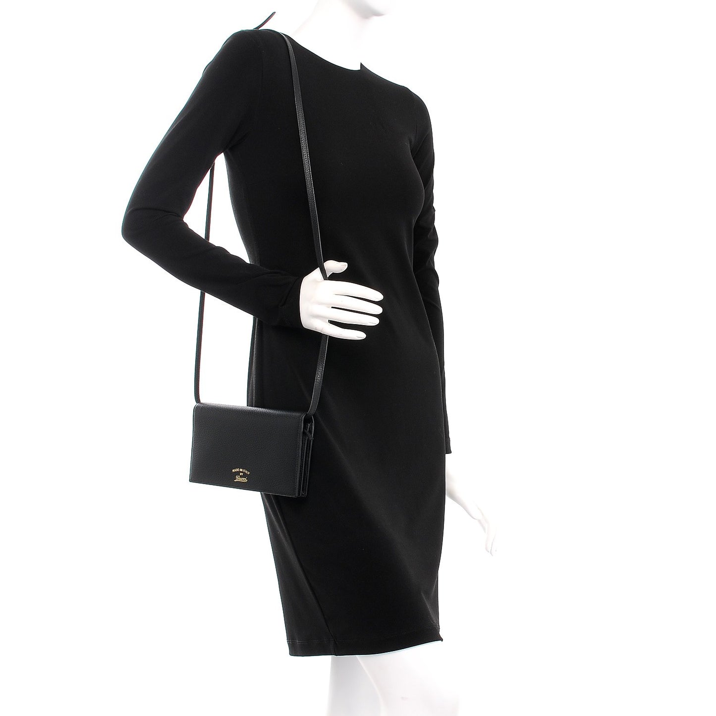 Dollar Calfskin Mini Swing Wallet Bag Black