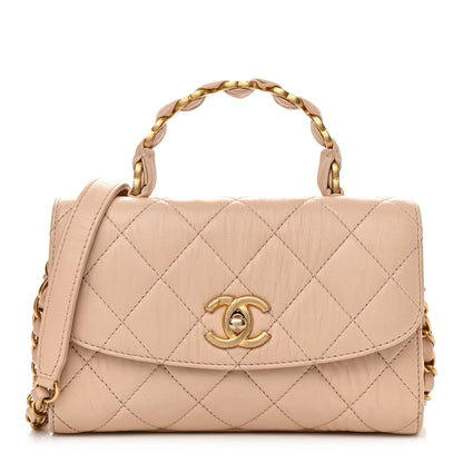 Chanel Crumpled Lambskin Quilted Mini CC Links Top Handle Flap Beige 1 of 10