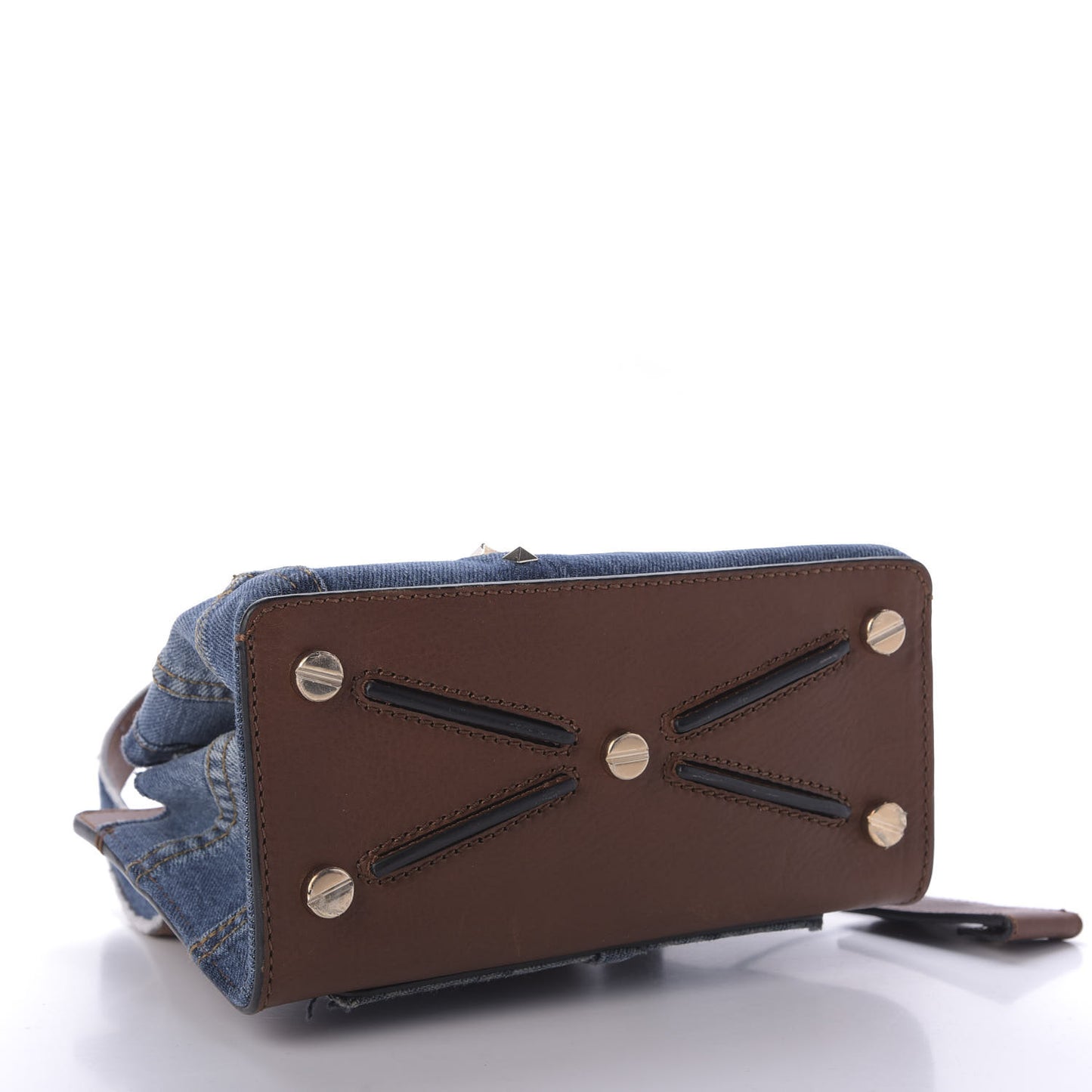 Calfskin Denim Rockstud Small Joylock Satchel Blue