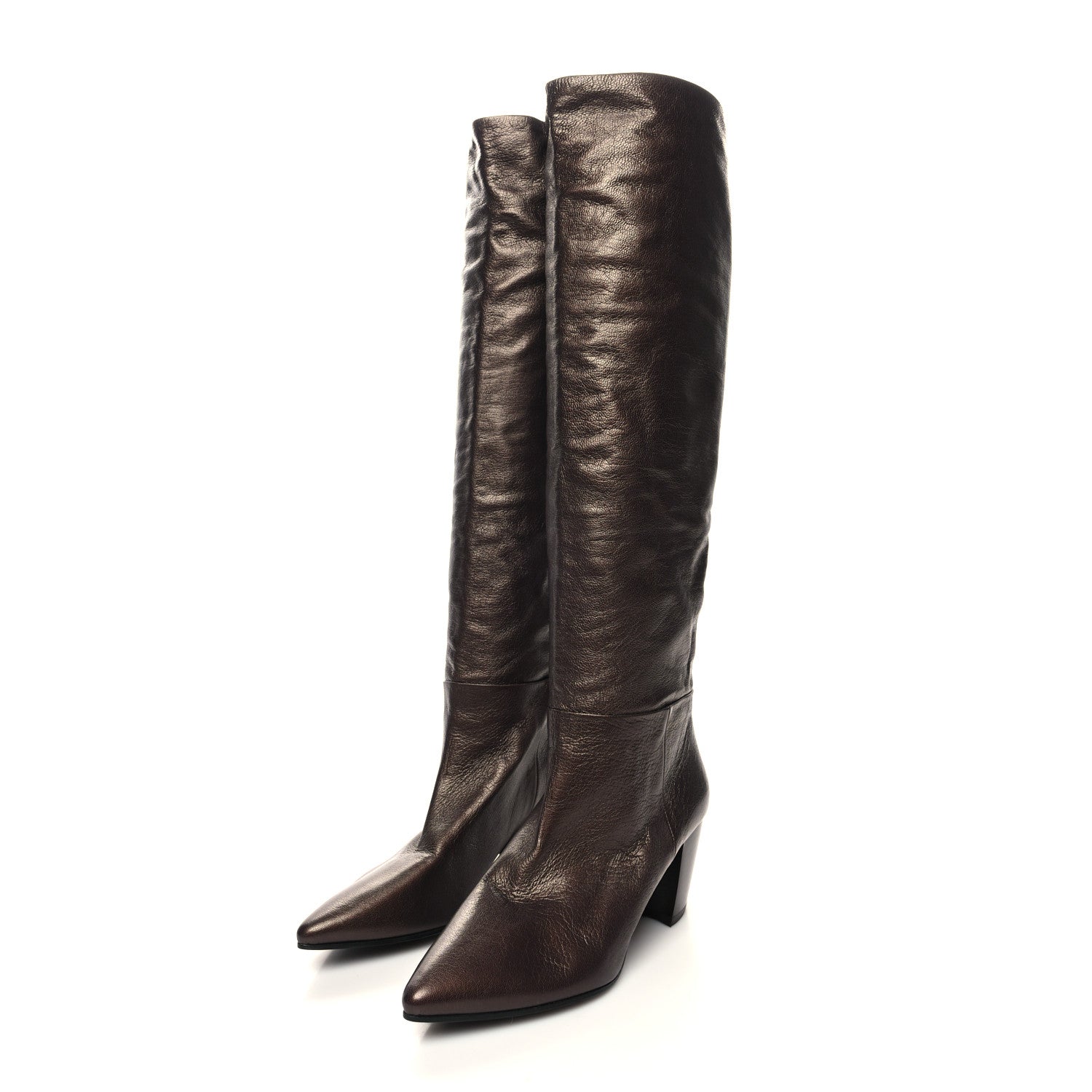 Prada Metallic Calfskin Knee High 105mm Boots 36.5 Bronze 3 of 7