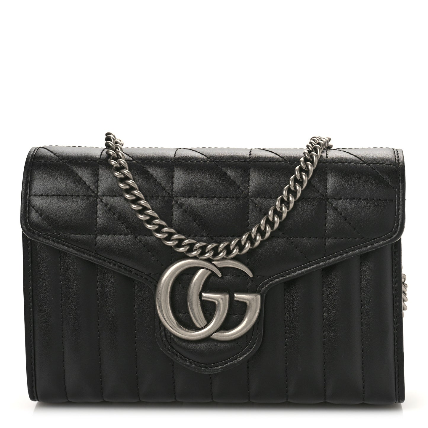 Calfskin Matelasse Aria GG Marmont Chain Wallet Black