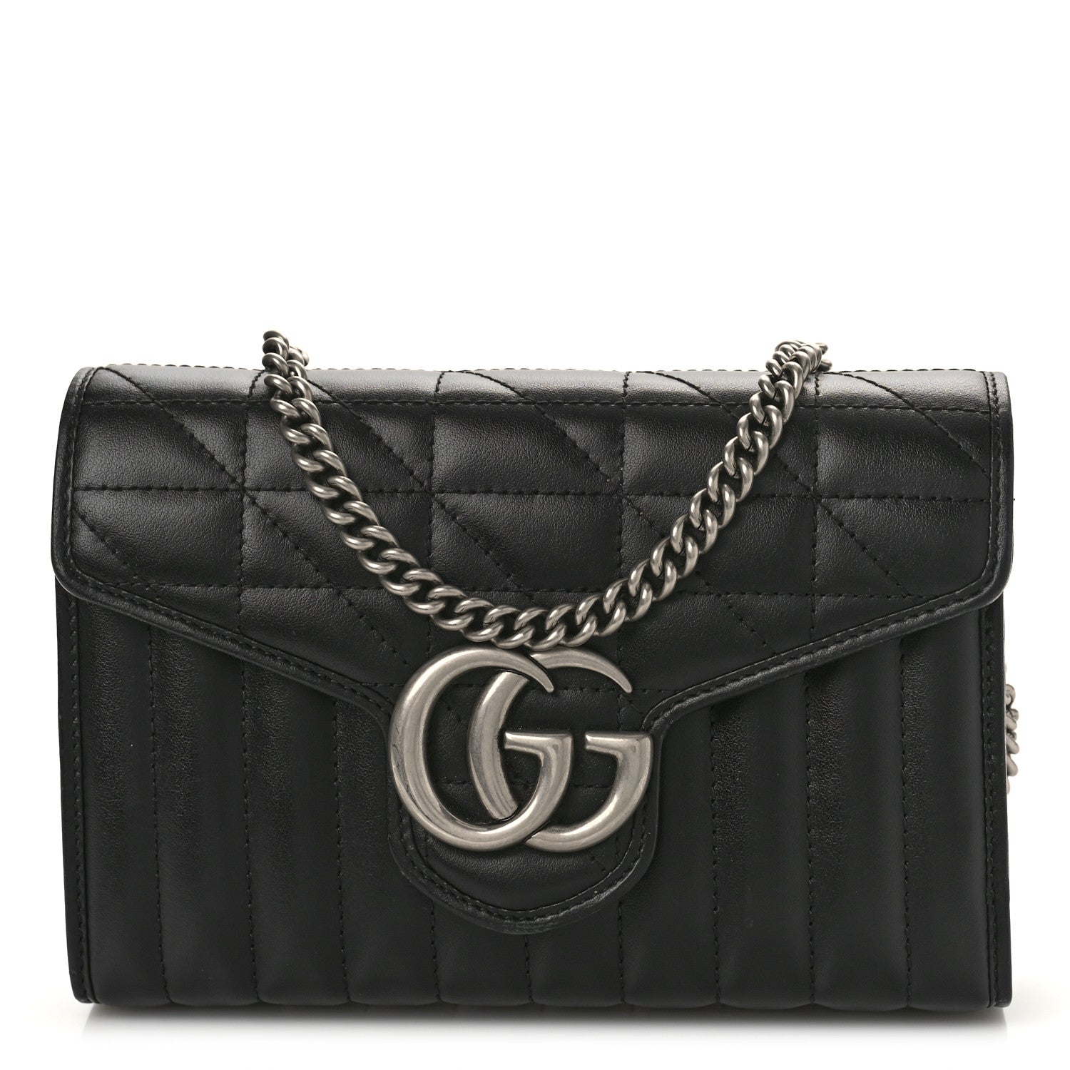 Gucci Calfskin Matelasse Aria GG Marmont Chain Wallet Black 1 of 8