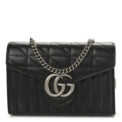 Gucci Calfskin Matelasse Aria GG Marmont Chain Wallet Black 1 of 8
