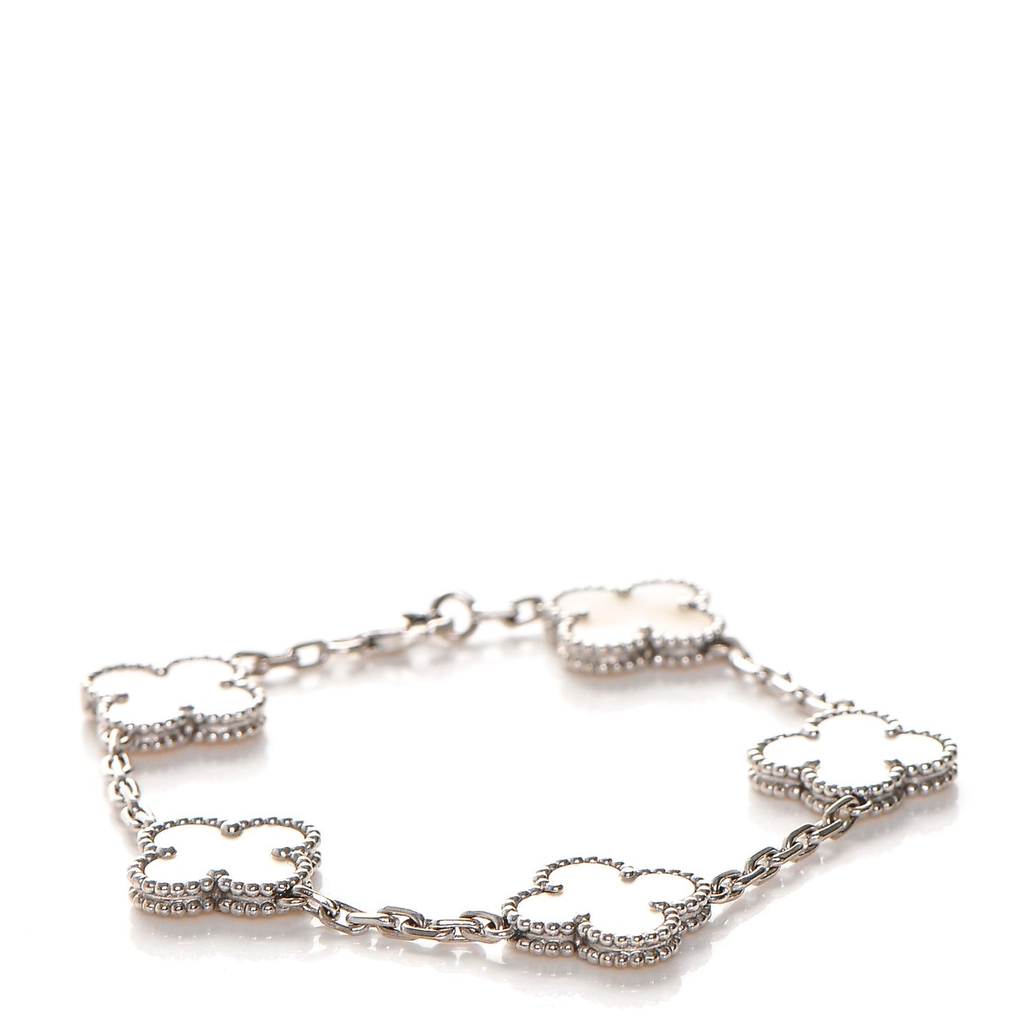 18K White Gold Mother of Pearl 5 Motifs Vintage Alhambra Bracelet