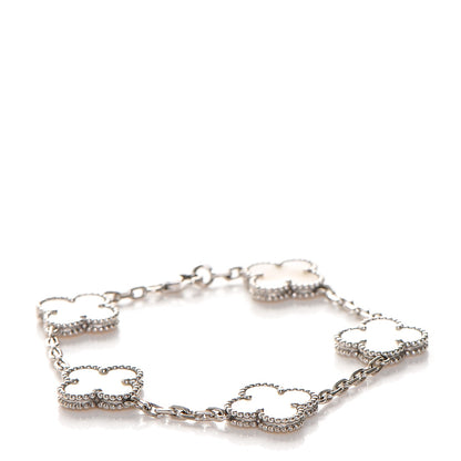 Van Cleef & Arpels 18K White Gold Mother of Pearl 5 Motifs Vintage Alhambra Bracelet 1 of 4