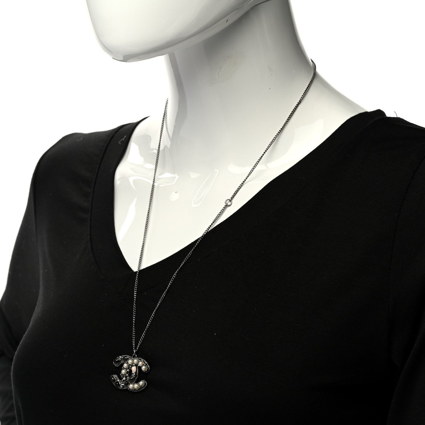 Ruthenium Gripoix Pearl CC Pendant Necklace Black White Pink