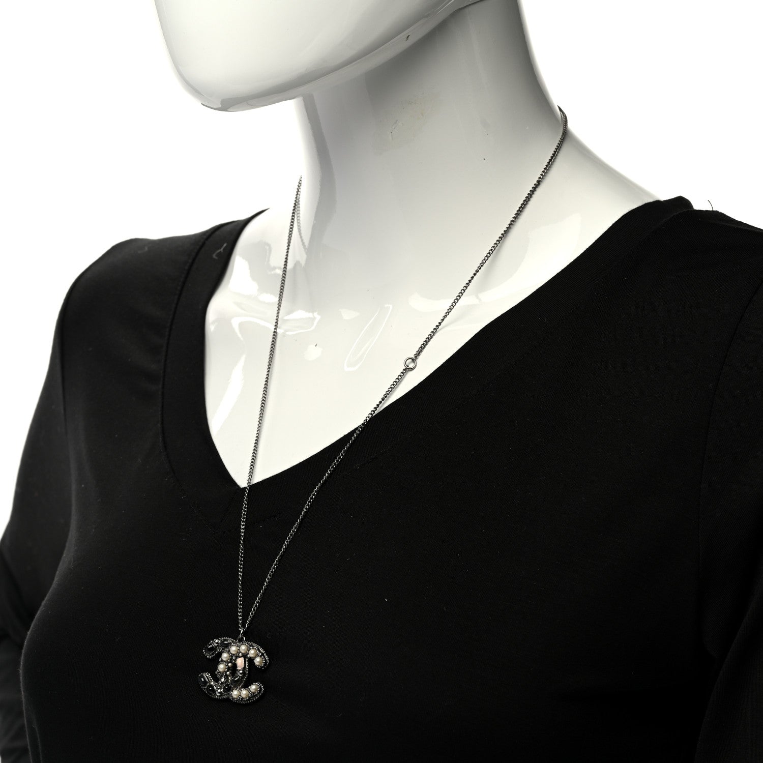 Chanel Ruthenium Gripoix Pearl CC Pendant Necklace Black White Pink 2 of 6
