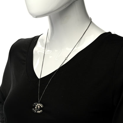 Chanel Ruthenium Gripoix Pearl CC Pendant Necklace Black White Pink 2 of 6