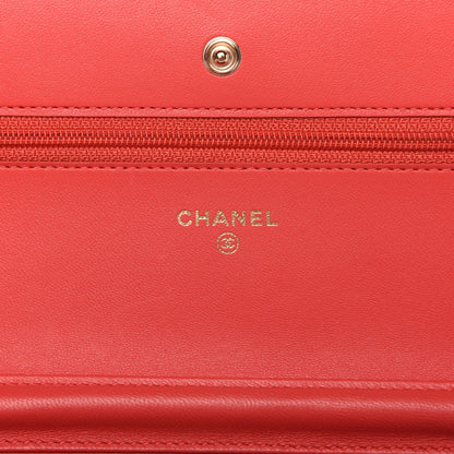 Chanel Lambskin Quilted Wallet on Chain WOC Red 8 of 13