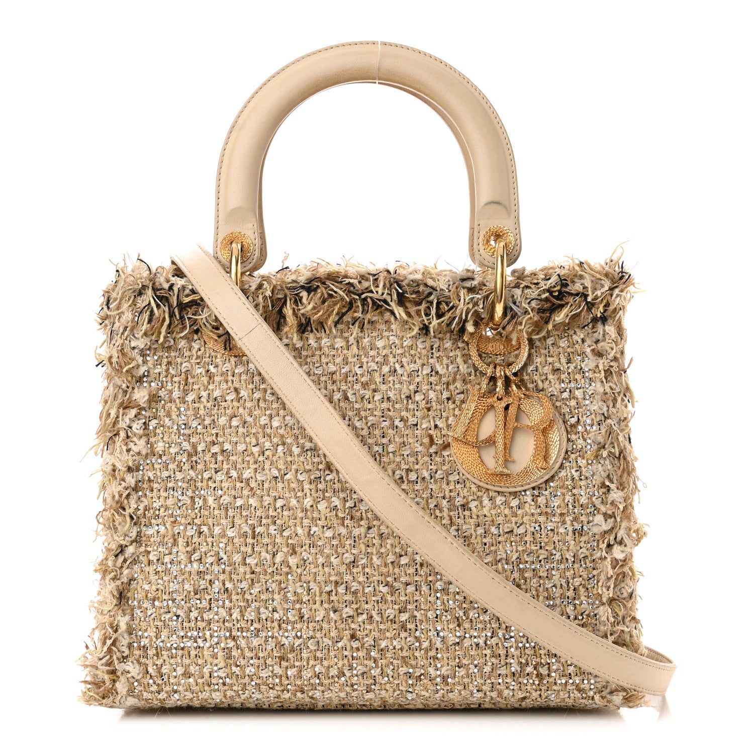Christian Dior Tweed Crystal Fringe Medium Lady Dior Beige 1 of 12